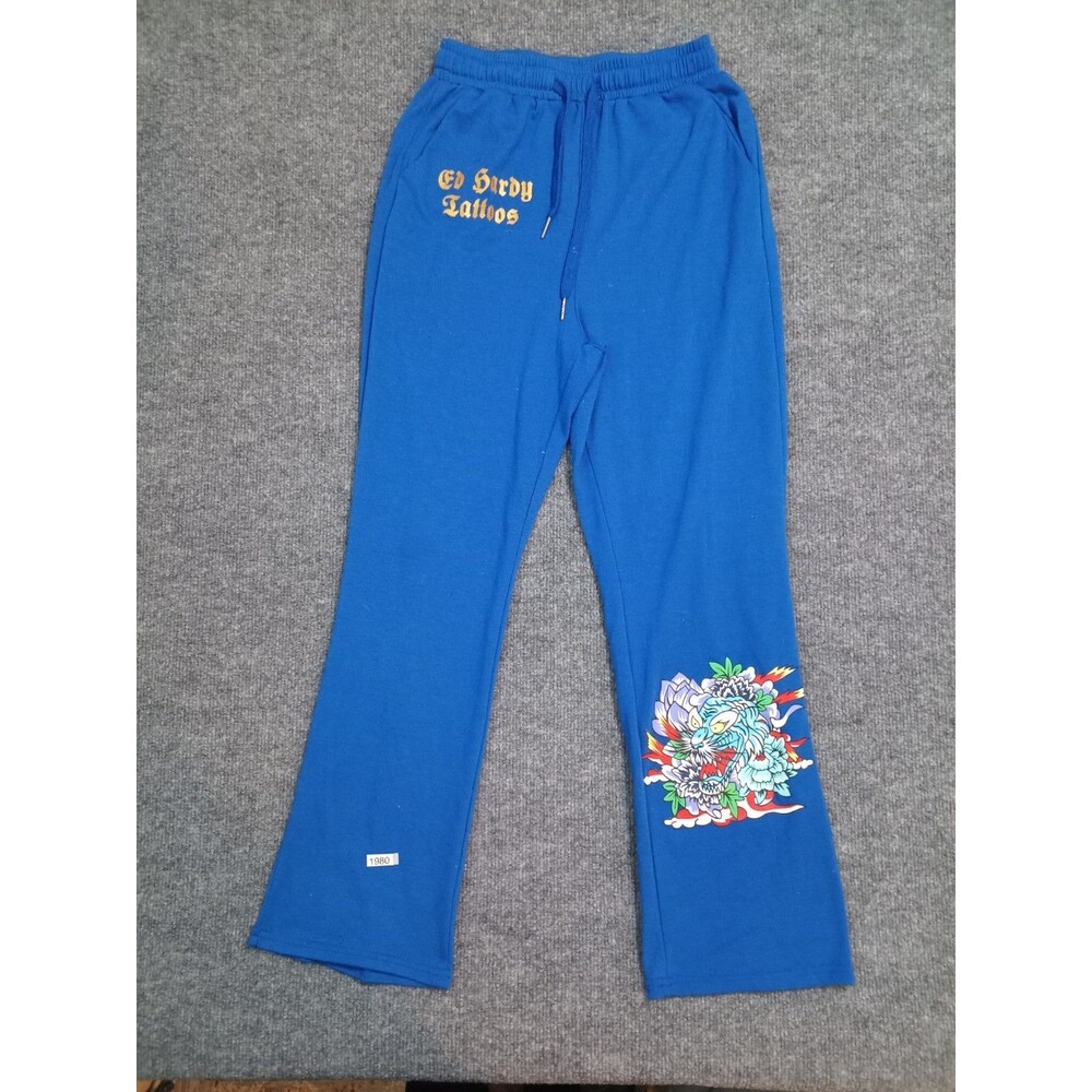 Ed Hardy Tattoos Sweatpants Blue Graphic Lounge Jogger Pants Men’s Small